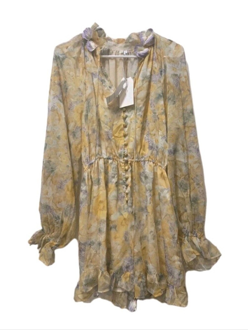 Miss Rosier Yellow Floral Ruffle Mini Romper